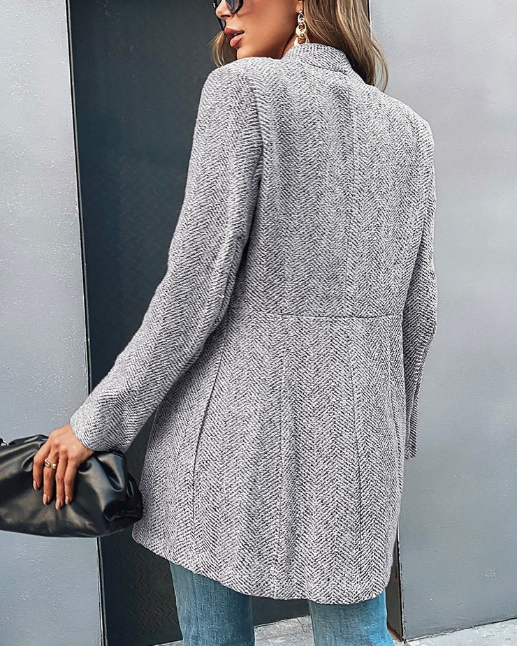 Vivienne – lange wollen blazer met open voorkant en rechte pasvorm