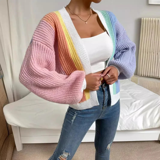 Lola – gebreid cardigan vest met kleurvlakken