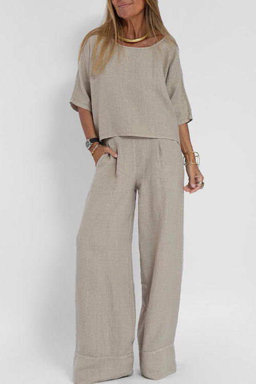Mila - Linnen-katoenenmix Zomerset Met Wijde Broek En Cropped Top