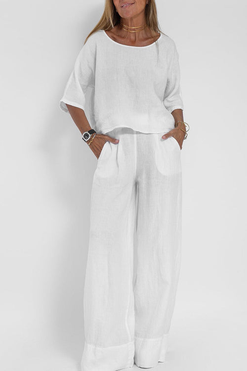 Mila - Linnen-katoenenmix Zomerset Met Wijde Broek En Cropped Top