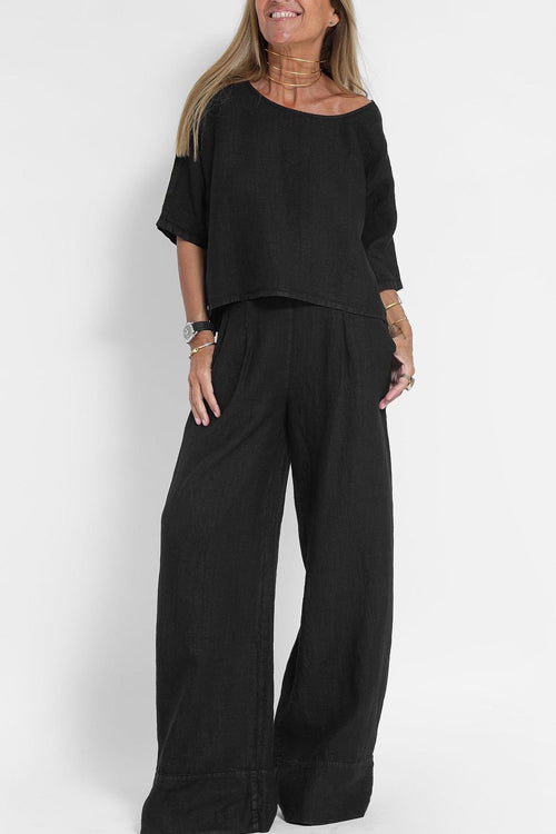 Mila - Linnen-katoenenmix Zomerset Met Wijde Broek En Cropped Top