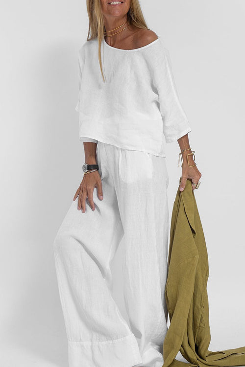 Mila - Linnen-katoenenmix Zomerset Met Wijde Broek En Cropped Top