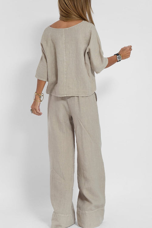 Mila - Linnen-katoenenmix Zomerset Met Wijde Broek En Cropped Top