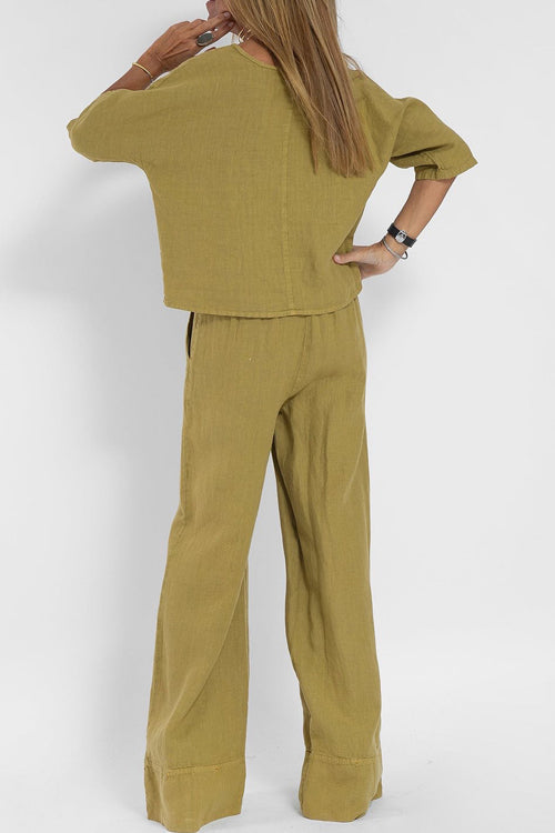 Mila - Linnen-katoenenmix Zomerset Met Wijde Broek En Cropped Top