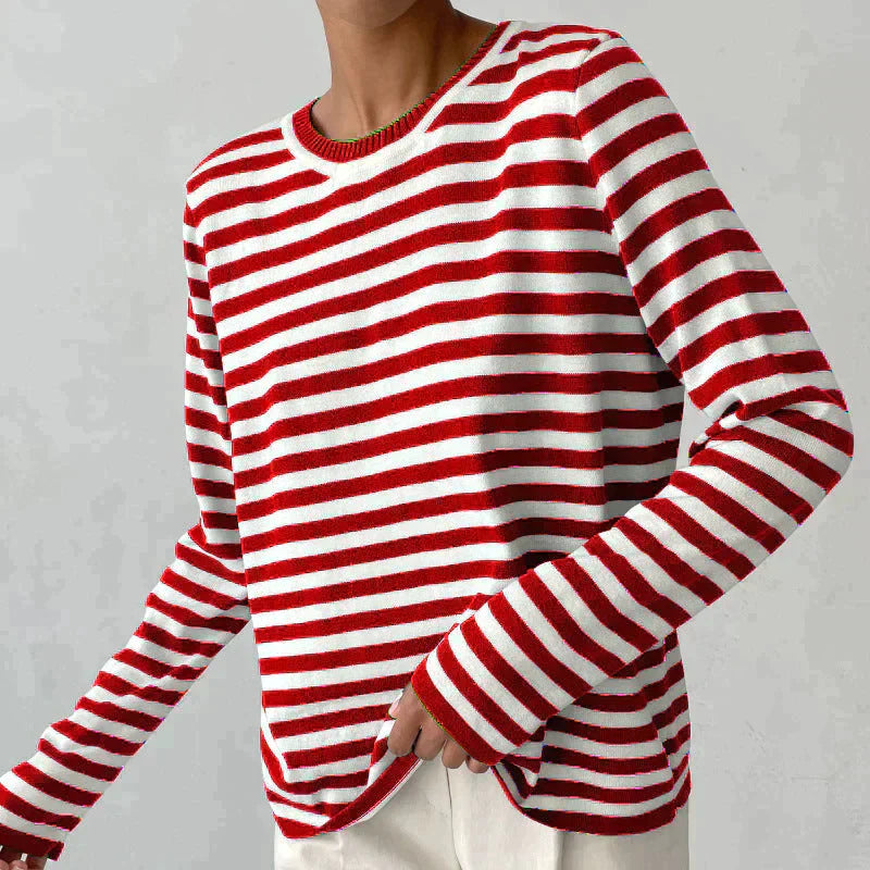 Elin - Gestreept dames sweatshirt met lange mouwen en O-hals