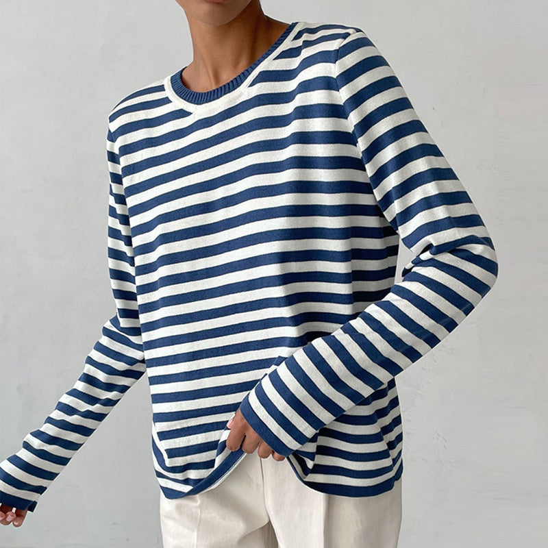 Elin - Gestreept dames sweatshirt met lange mouwen en O-hals