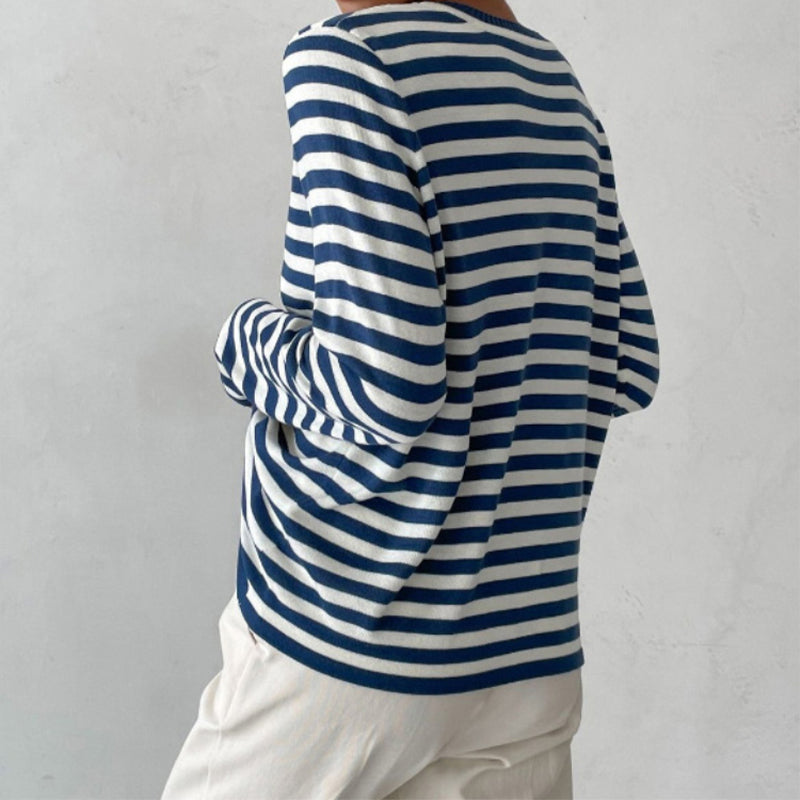Elin - Gestreept dames sweatshirt met lange mouwen en O-hals