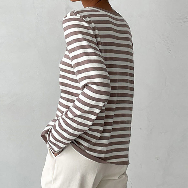 Elin - Gestreept dames sweatshirt met lange mouwen en O-hals