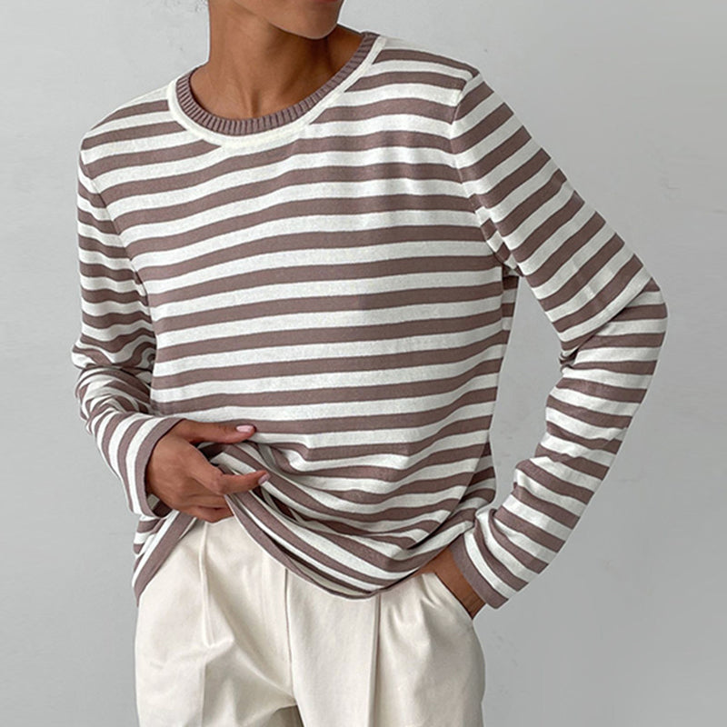 Elin - Gestreept dames sweatshirt met lange mouwen en O-hals