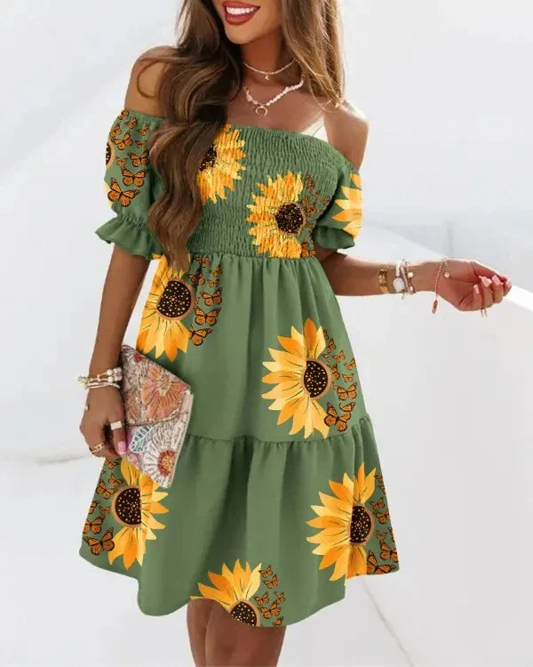 Matilda – Off-shoulder midi-jurk met bloemenprint en luchtige fit