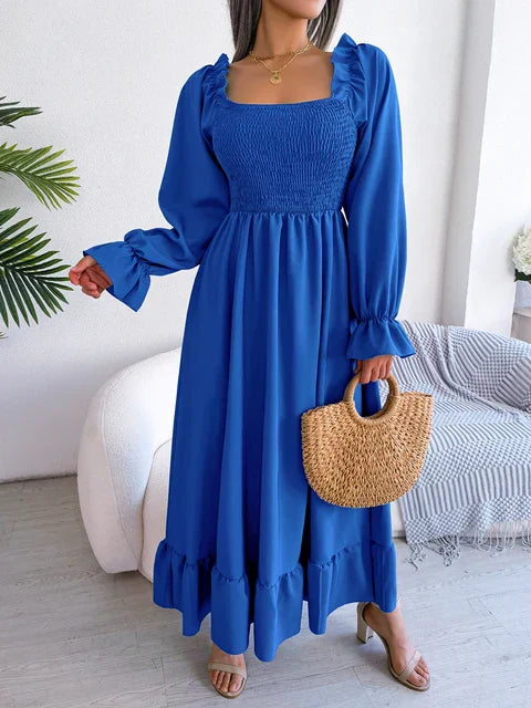 Ariadne – Effen Zomer Maxi-jurk met lange mouwen