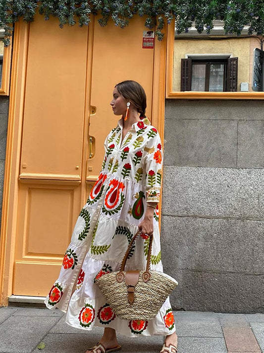 Olivia - Patchwork Maxi Jurk net lange mouwen