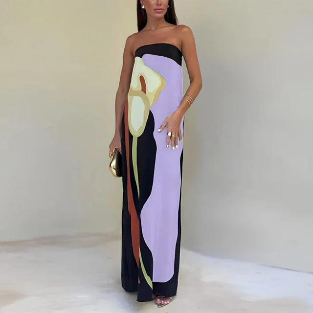Zoë - Strapless Maxi Jurk Met Zomerse Print