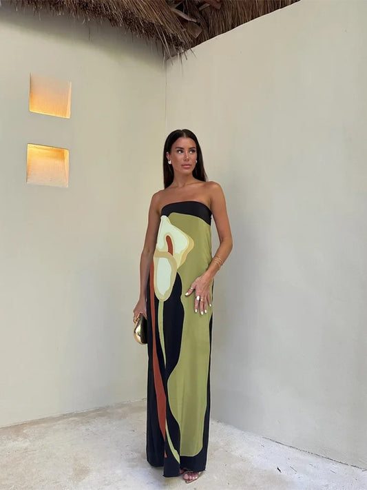 Zoë - Strapless Maxi Jurk Met Zomerse Print