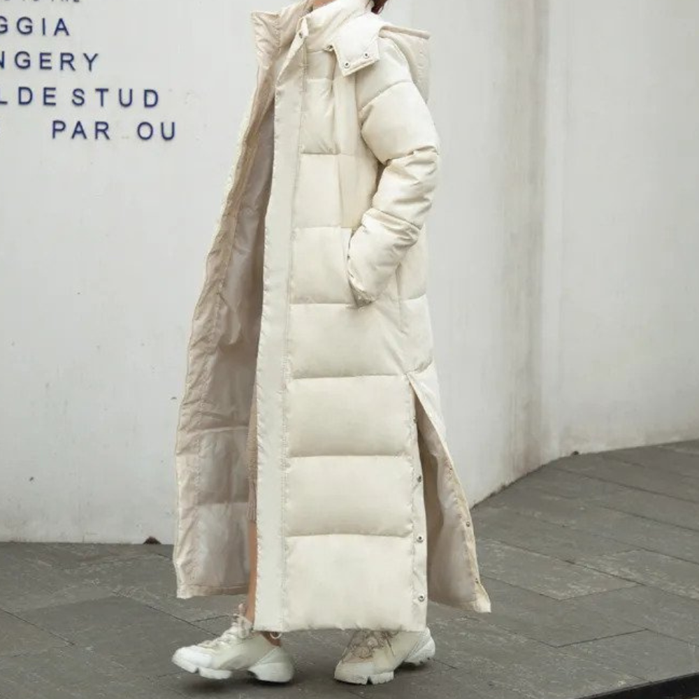 Amara – lange gewatteerde trenchcoat met warme voering