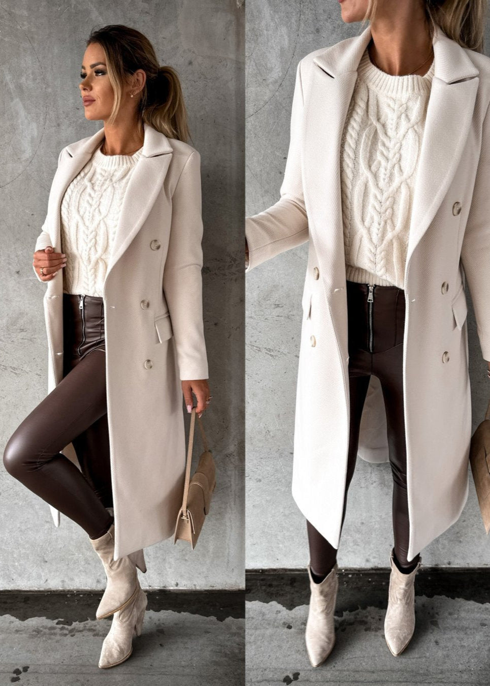 Camille – wollen trenchcoat met afneembare bontkraag en tailleceintuur