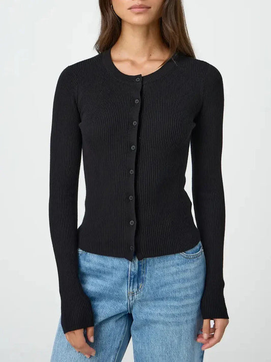Sara – ribgebreid cardigan vest met lange mouwen
