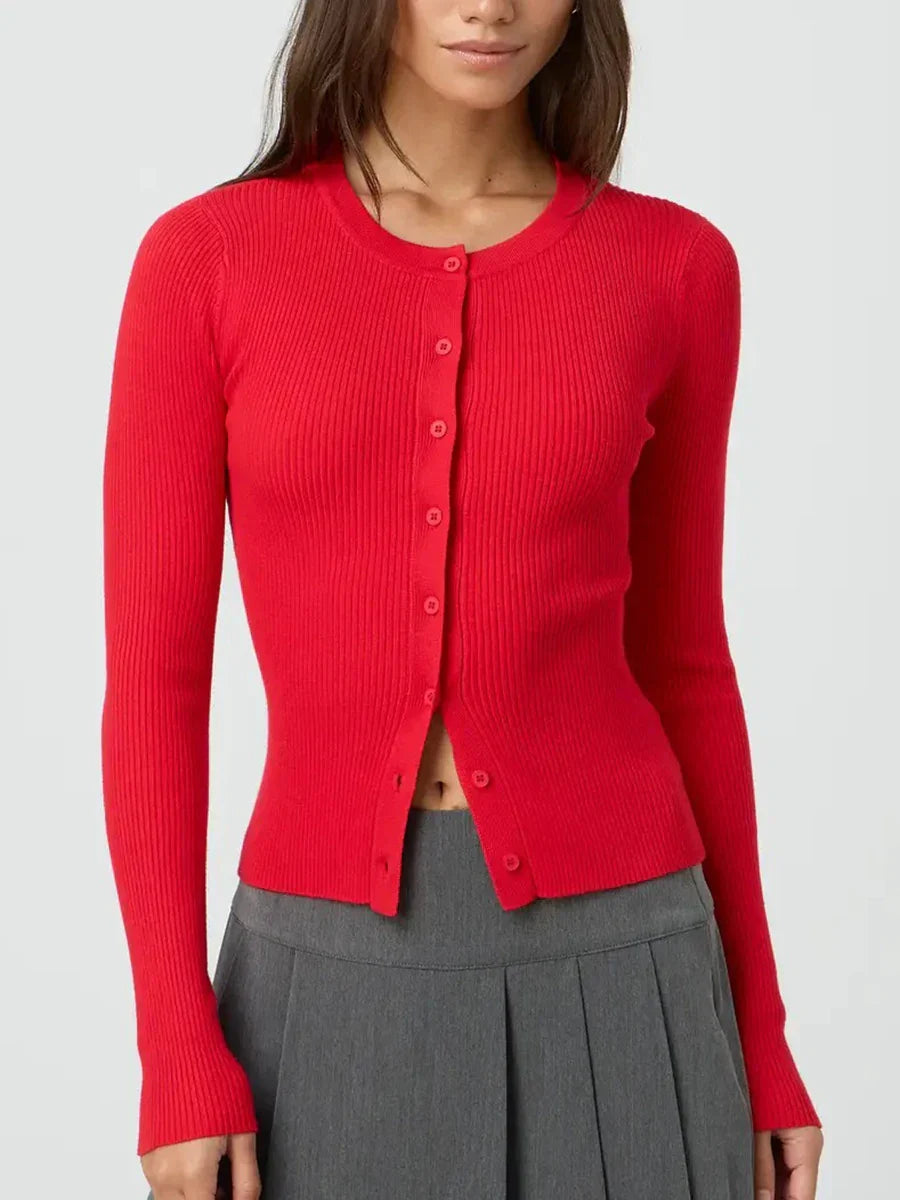 Sara – ribgebreid cardigan vest met lange mouwen