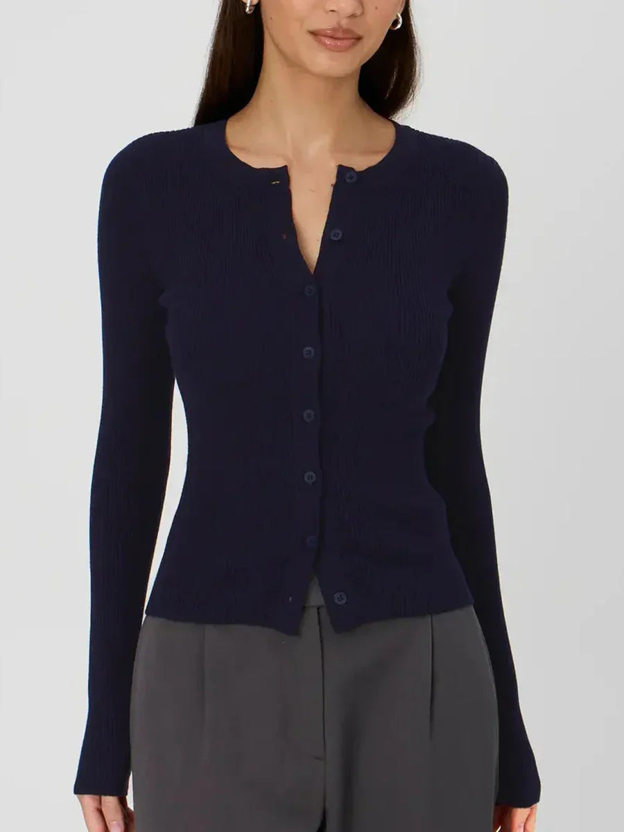 Sara – ribgebreid cardigan vest met lange mouwen