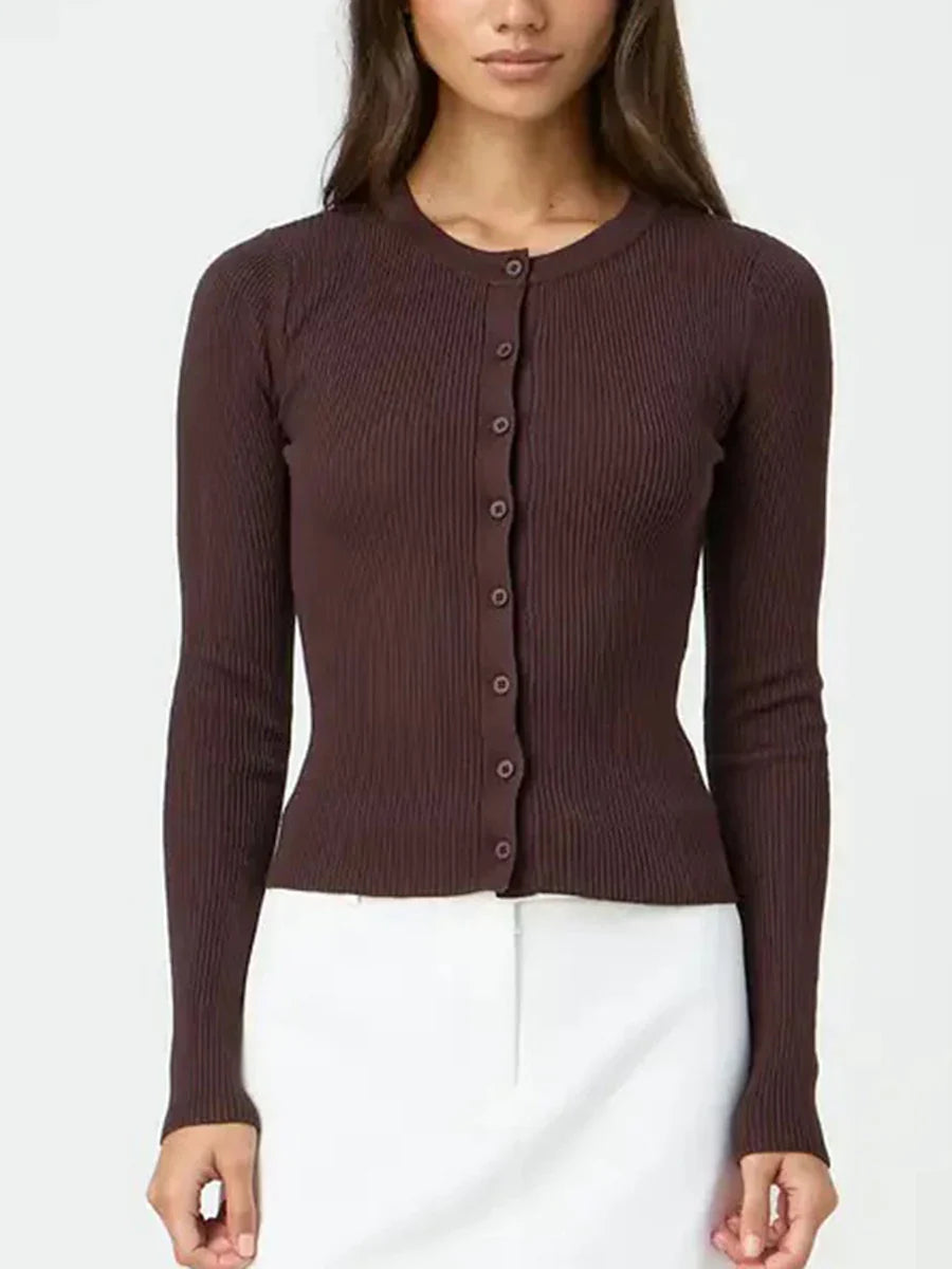 Sara – ribgebreid cardigan vest met lange mouwen
