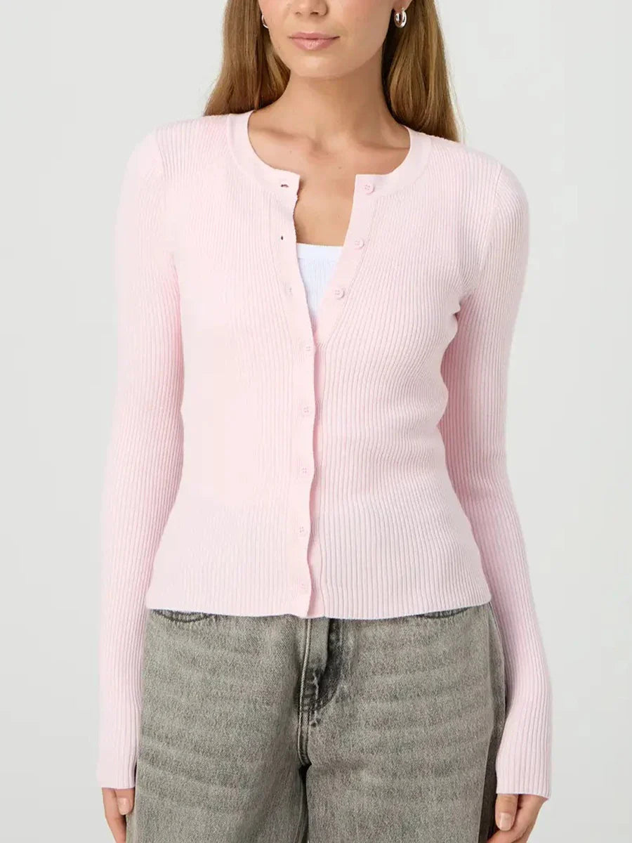 Sara – ribgebreid cardigan vest met lange mouwen