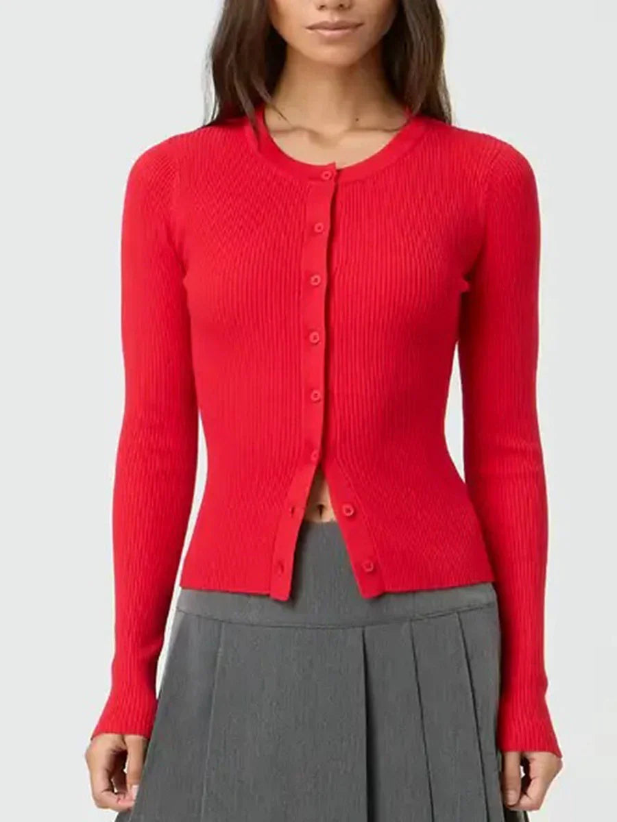 Sara – ribgebreid cardigan vest met lange mouwen
