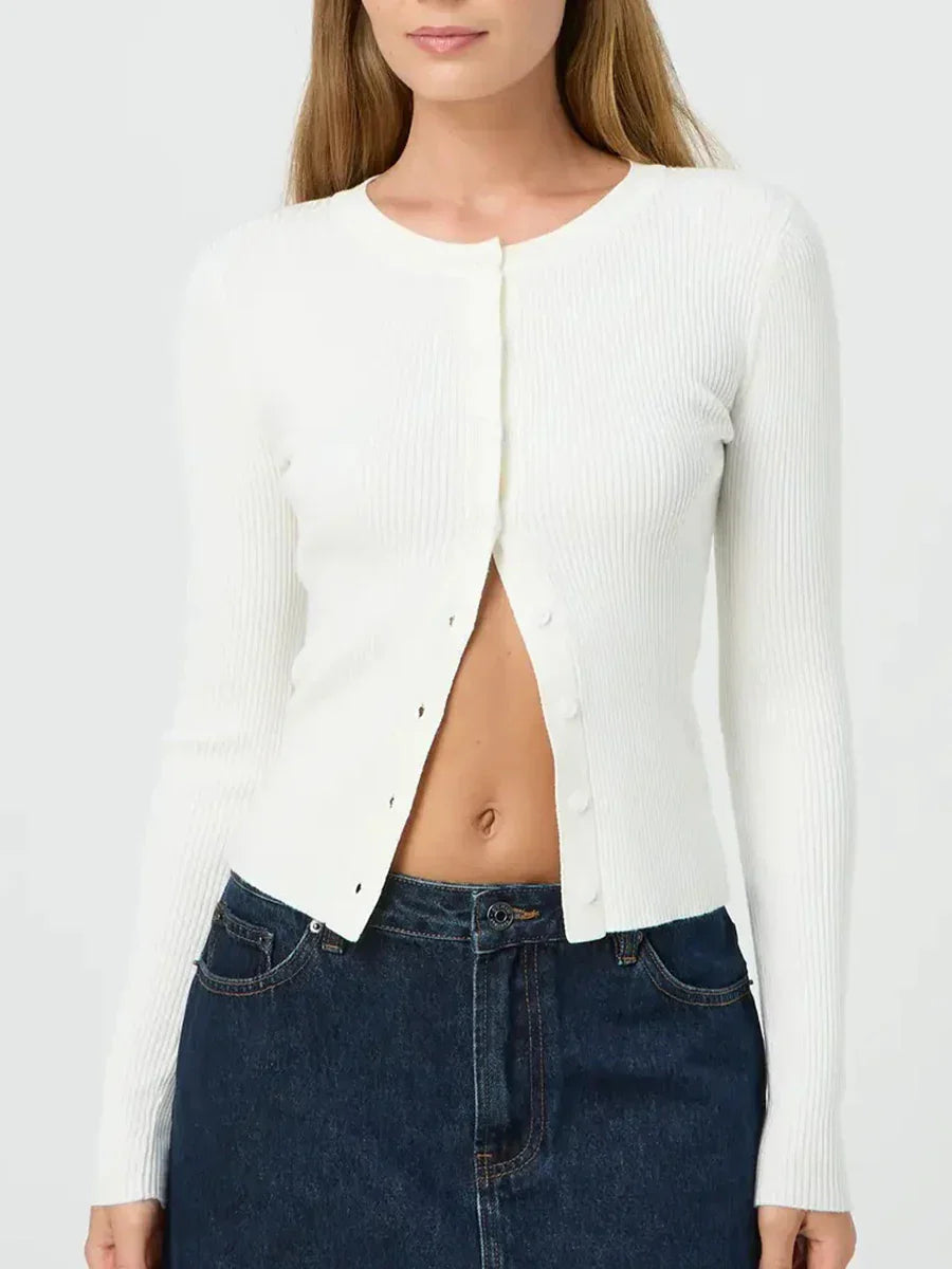 Sara – ribgebreid cardigan vest met lange mouwen