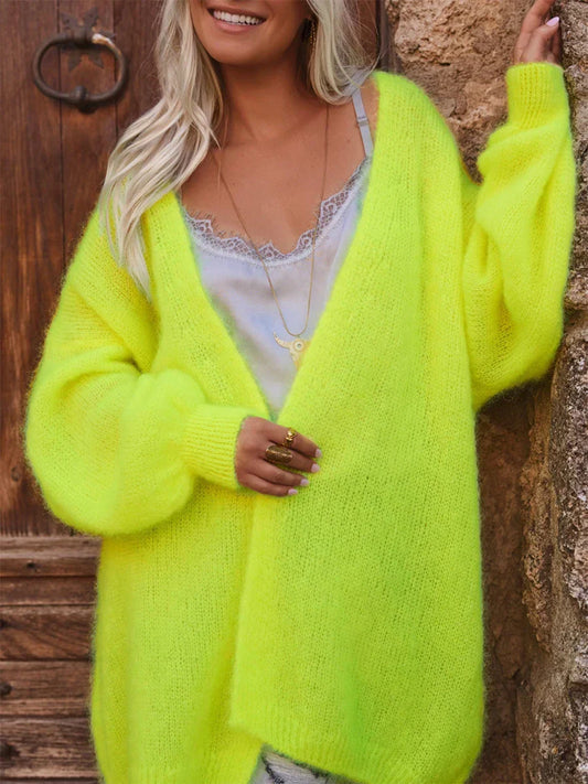 Saar – cardigan vest van plush knit met lange mouwe