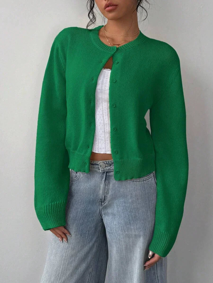 Léa – cardigan vest met ribgebreide details en lange mouwen