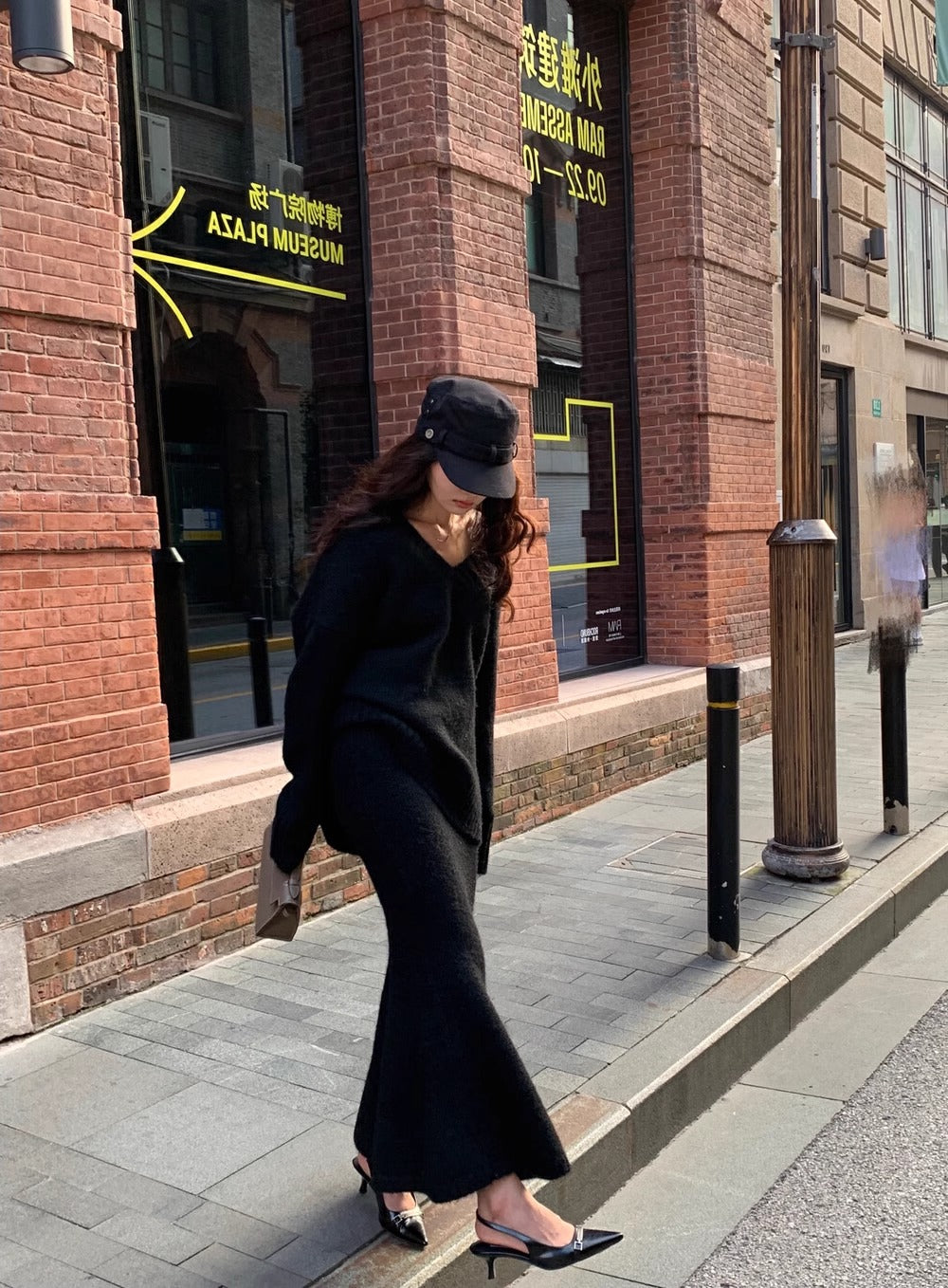 Noelle – gebreide dames set met oversized trui en fluted maxi rok