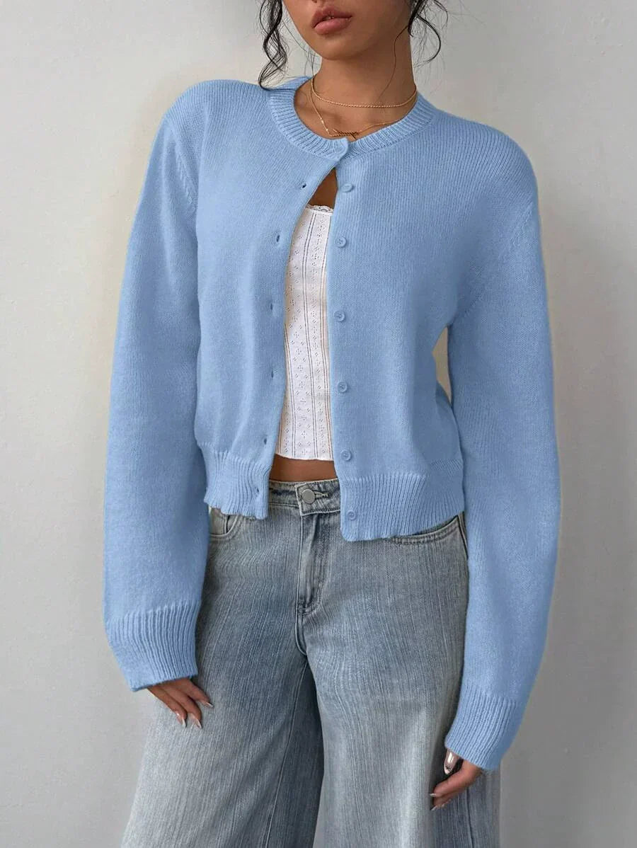Léa – cardigan vest met ribgebreide details en lange mouwen