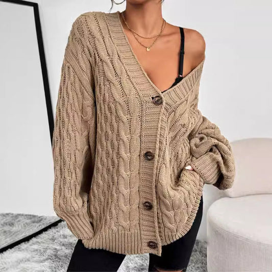 Sofia - gebreide cardigan vest met kabelpatroon en knoopsluiting