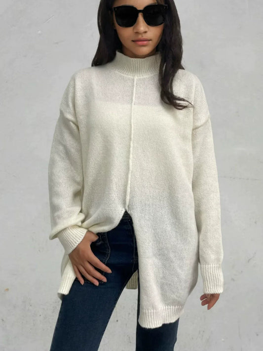 Juliette – oversized wollen trui met half-hoge col en splitzoom