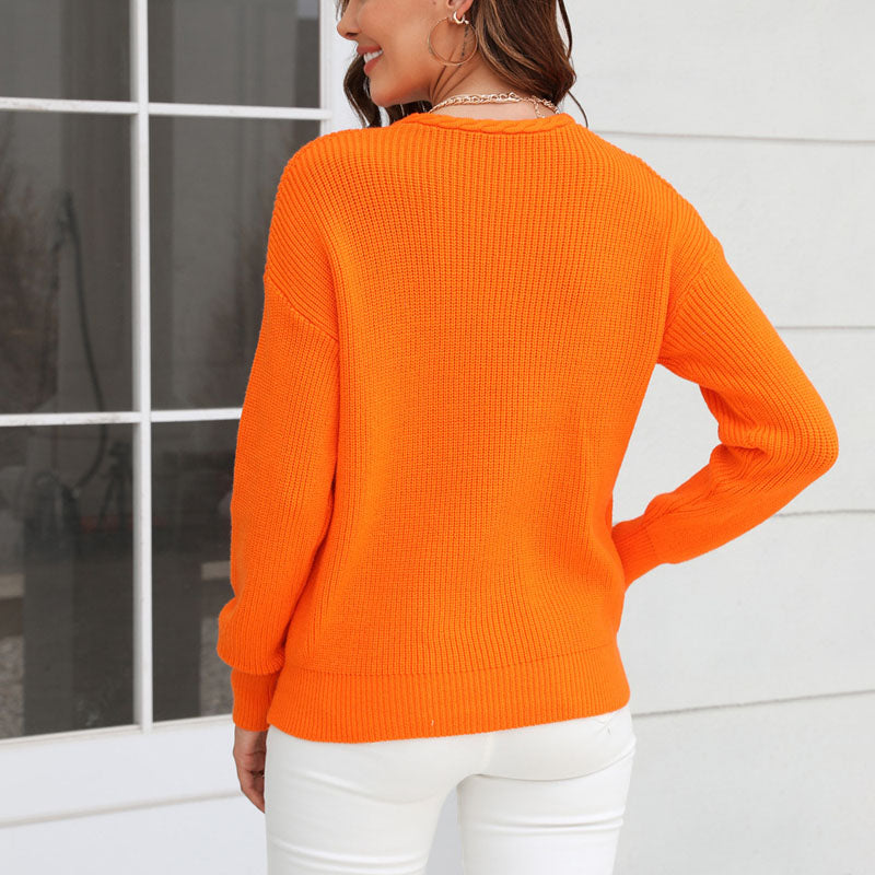 Wanfrieda – gebreide dames trui van katoen-polyester mix met v-hals