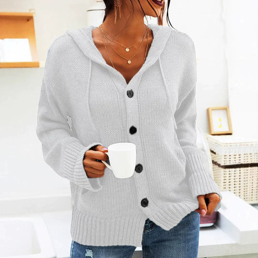 Madelief – knit cardigan vest met capuchon en knoopsluiting