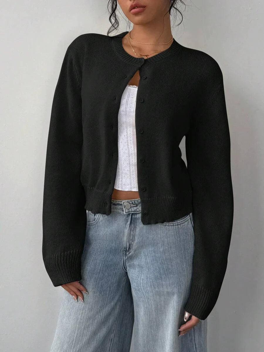 Léa – cardigan vest met ribgebreide details en lange mouwen