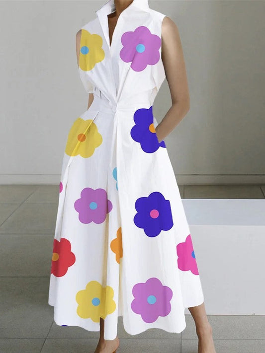 Lilia – Wikkel zomer jurk met bloemenprint en hoge hals
