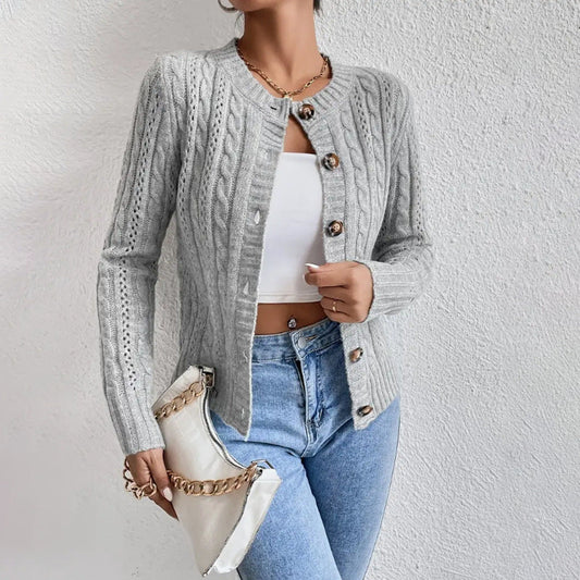 Rosa – gebreide cardigan vest met knopen en ribafwerking