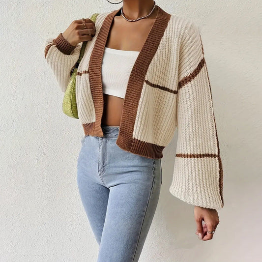 Lina – cropped cardigan-vest met balloonmouwen en V-hals