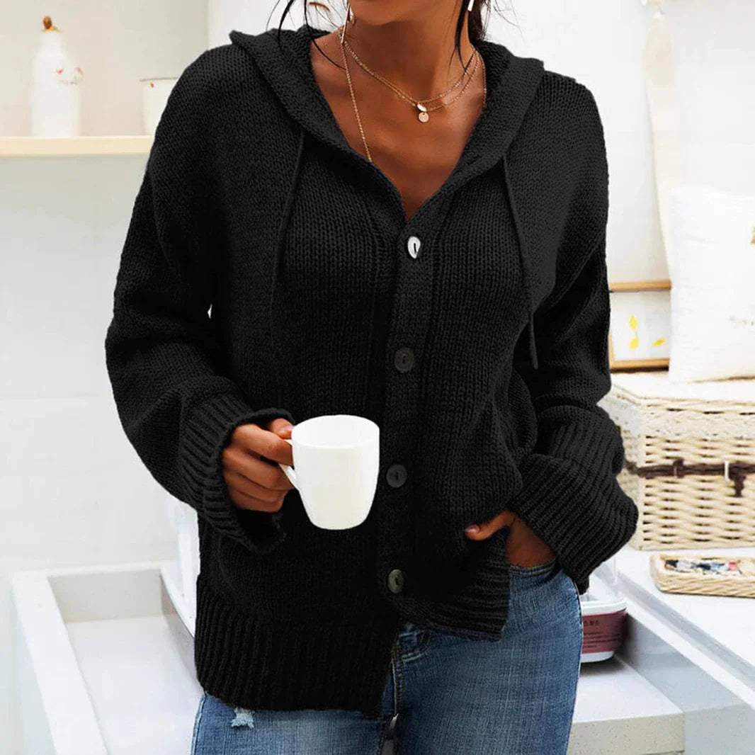 Madelief – knit cardigan vest met capuchon en knoopsluiting