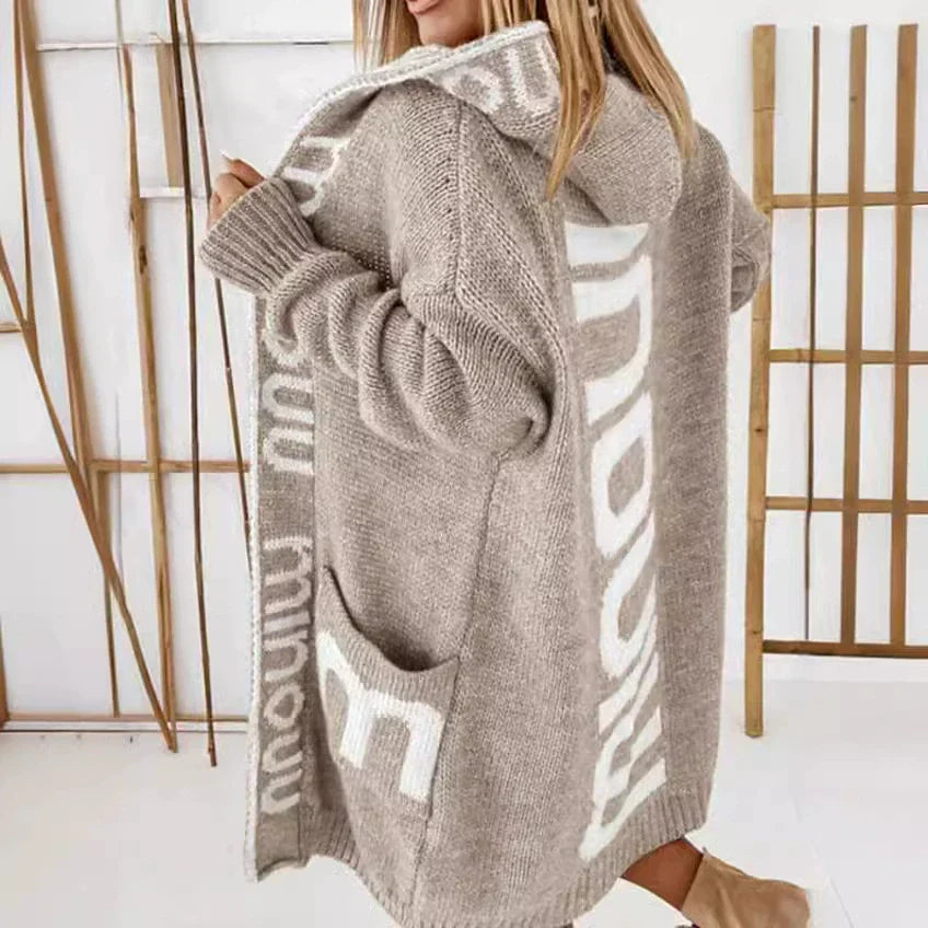 Noémie - Oversized dames cardigan vest met capuchon en jacquard detail