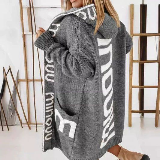 Noémie - Oversized dames cardigan vest met capuchon en jacquard detail