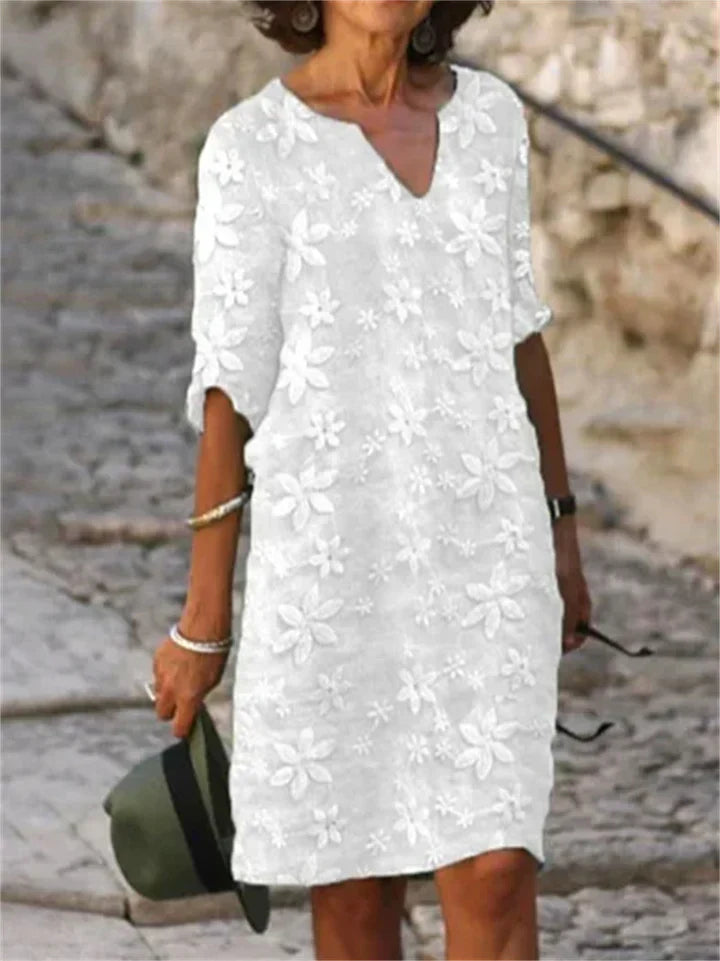 Emma – Katoenen Boho Zomerjurk met V-hals en Strik
