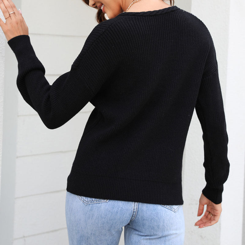 Wanfrieda – gebreide dames trui van katoen-polyester mix met v-hals