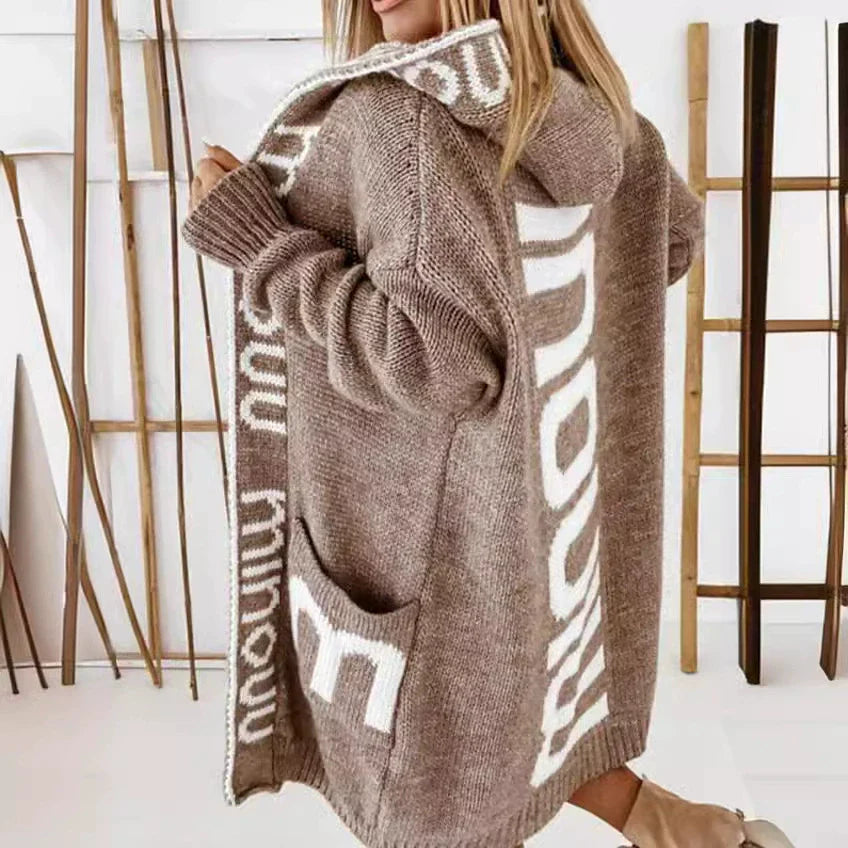 Noémie - Oversized dames cardigan vest met capuchon en jacquard detail