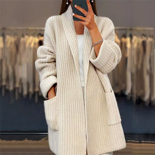 Noor – oversized cardigan vest in dikke wolblend met V-hals en zakken