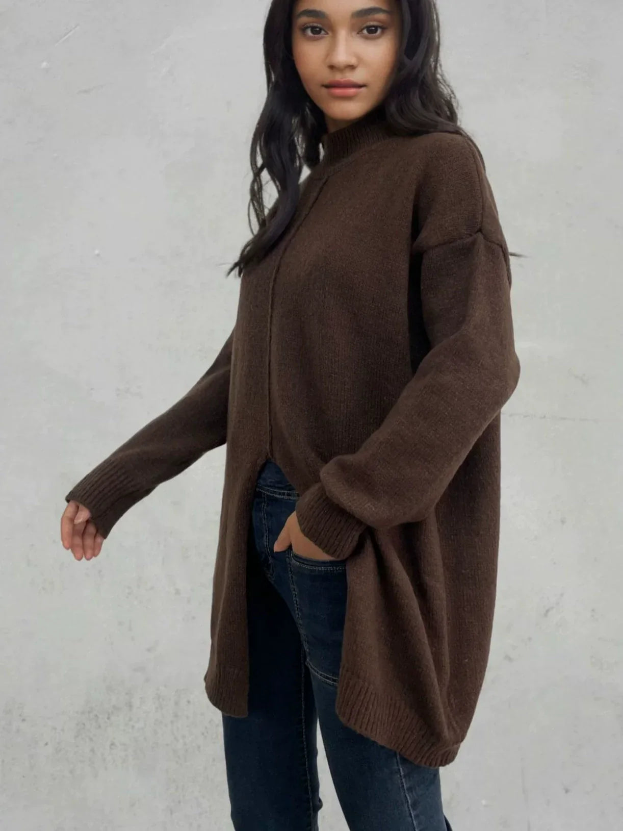 Juliette – oversized wollen trui met half-hoge col en splitzoom