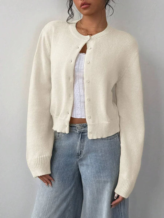 Léa – cardigan vest met ribgebreide details en lange mouwen
