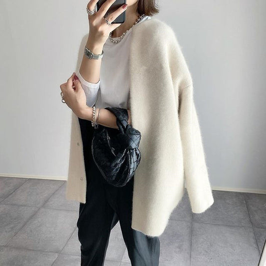 Selina – dames cardigan van vezelmix met rechte pasvorm en lange mouwen