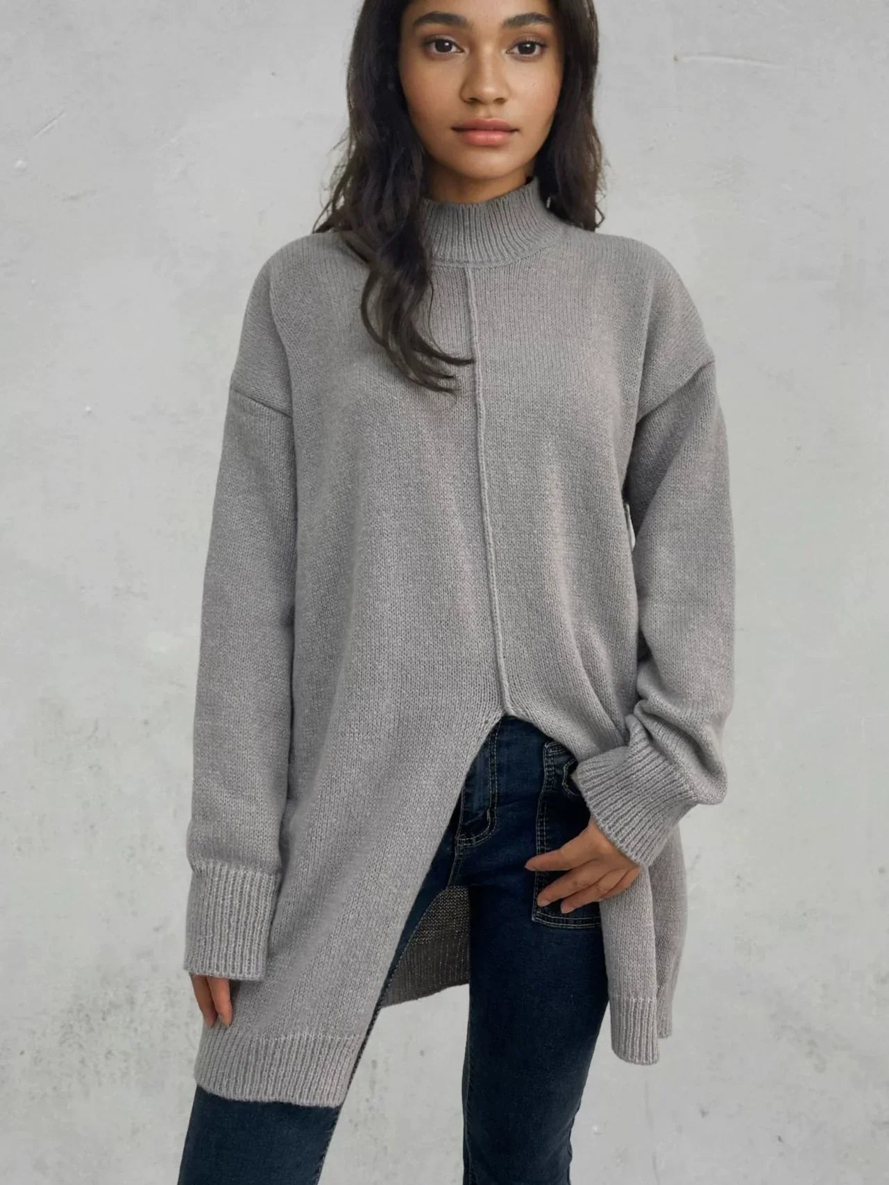 Juliette – oversized wollen trui met half-hoge col en splitzoom